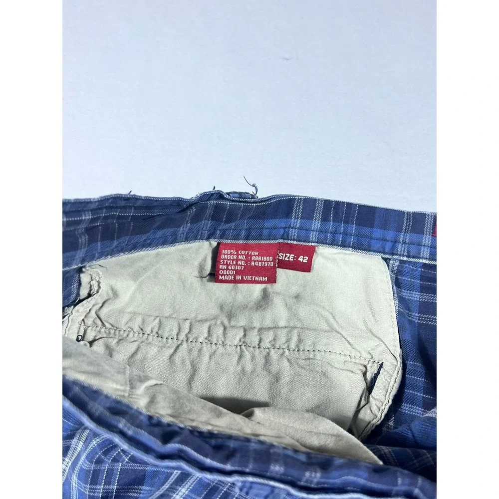 Reunion Men's Blue Plaid Flat Front Cotton Shorts Size 42